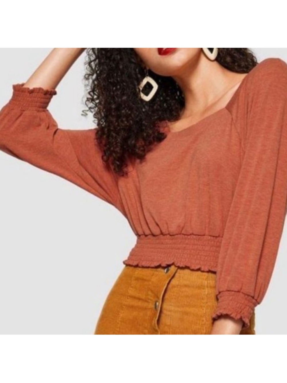 Free People Smocked Waist Long Sleeve Top Copper Size XS NEW